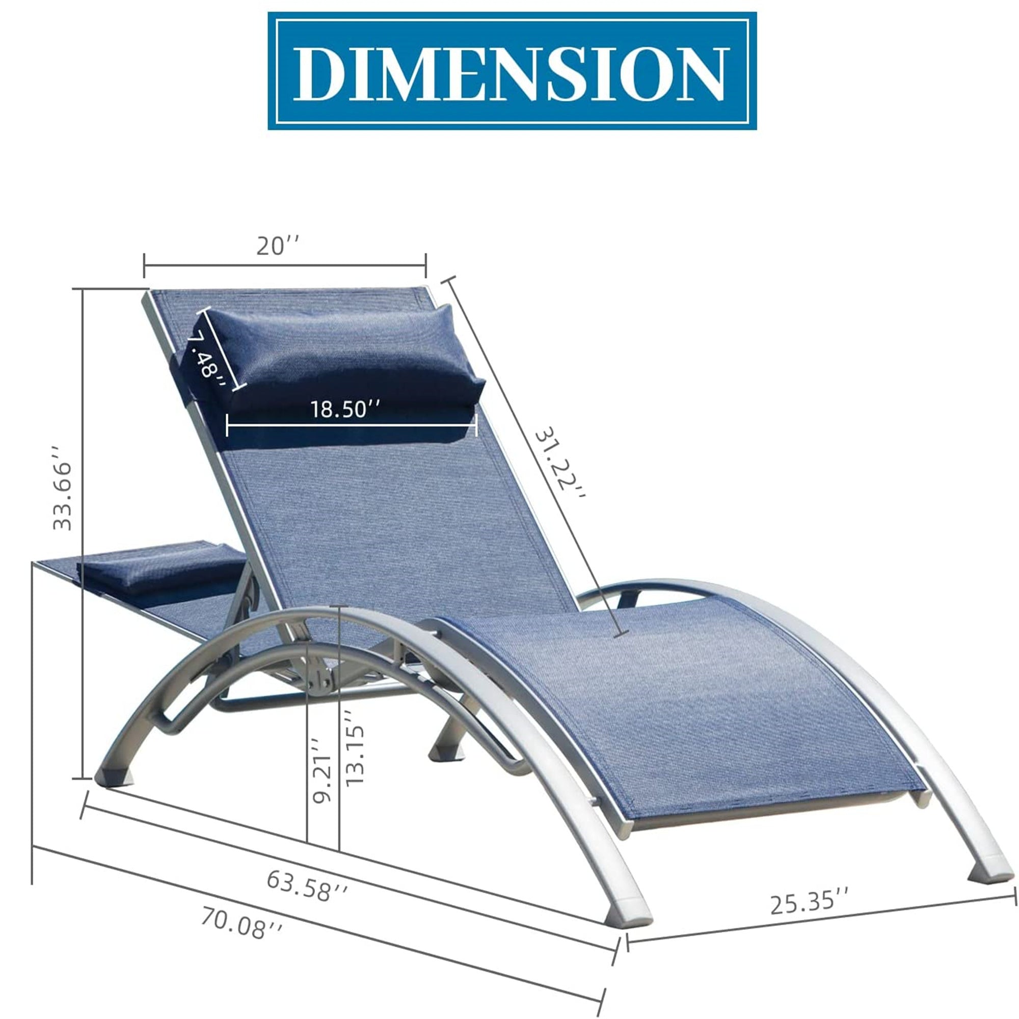 Outdoor Chaise Lounge Set of 2 Patio Recliner Chairs with Adjustable Backrest and Removable Pillow for Indoor&Outdoor Beach Pool Sunbathing Lawn (Blue,2 Lounge Chair) Doba